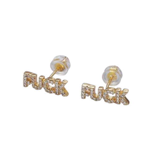 "Fuck" Script Micro Pave Stud Earrings
