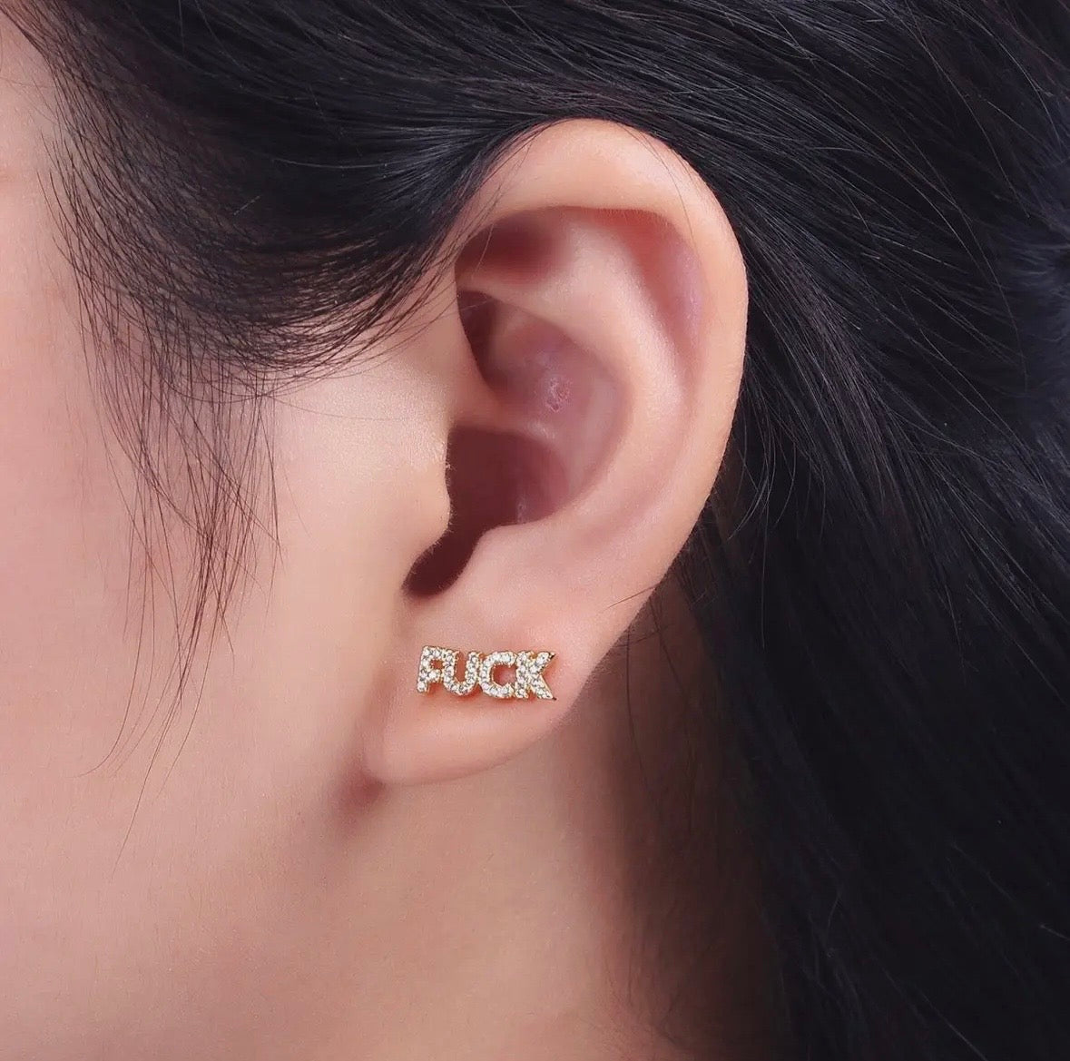 "Fuck" Script Micro Pave Stud Earrings