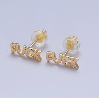 "Fuck" Script Stud Earrings